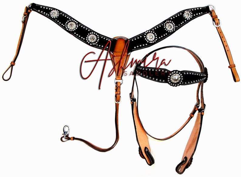 Black With Conchos Leather With Tack Set